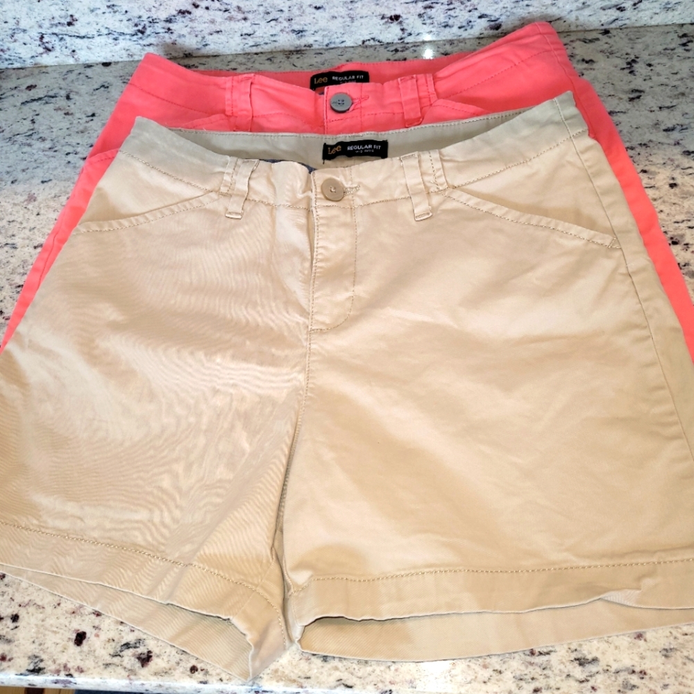 Lee Coral & Khaki Tan Mid-Rise Shorts Casual Cotton Blend Regular Fit Women's 8